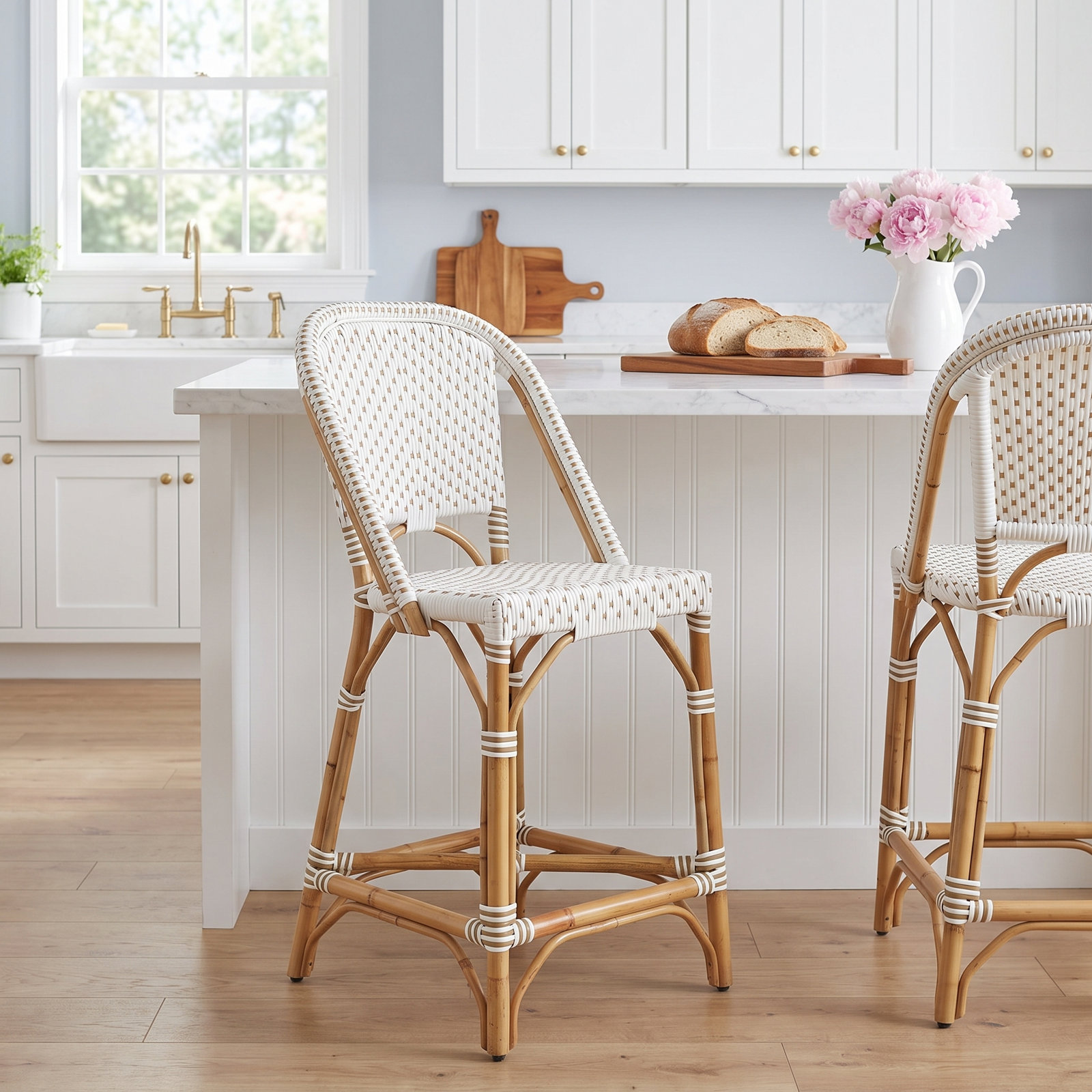 Ezekiel 25" Bar Stool, White/Tan