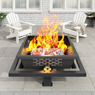 42 Inch Fire Pit for Outside, Outdoor Wood Burning Firepit with Poker
