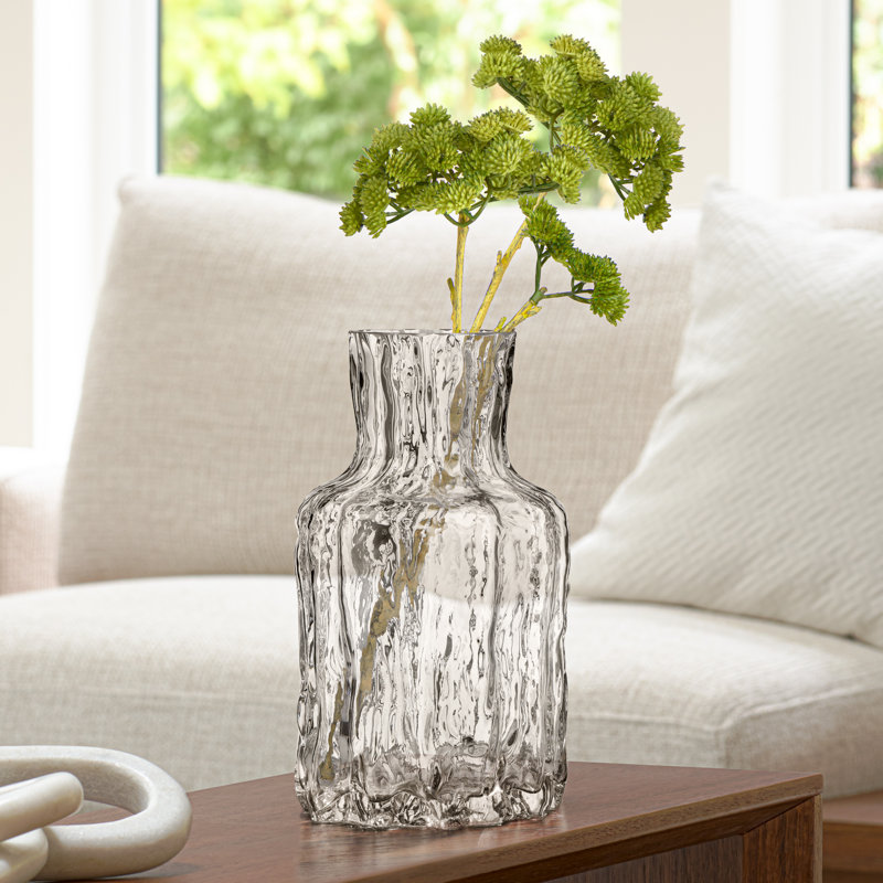Jhonathon 9" Textured Clear Glass Table Vase, 9.25" H x 5.75" W x 5.75" D, Clear