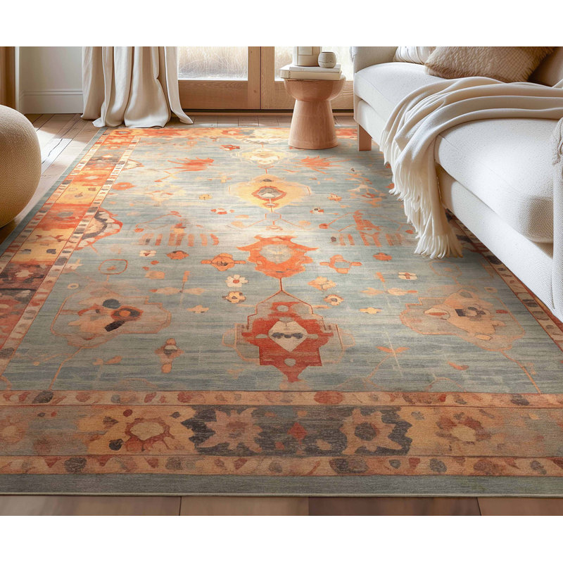 Tapis bleu pastel Bungalow Rose Adrith Marmaris, Rectangle 7 pi 7 po x 9 pi 10 po