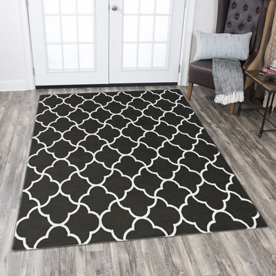 Stylish Woven Carpet (3.1 x 4.6 ft), 100% Polyester, Non-Slip Felt Dot Underside | Raschel Knitting, 0.4 in Pile Height | Machine Washable, Digital Print Design | Perfect for Living Room, Bedroom & Office Decor