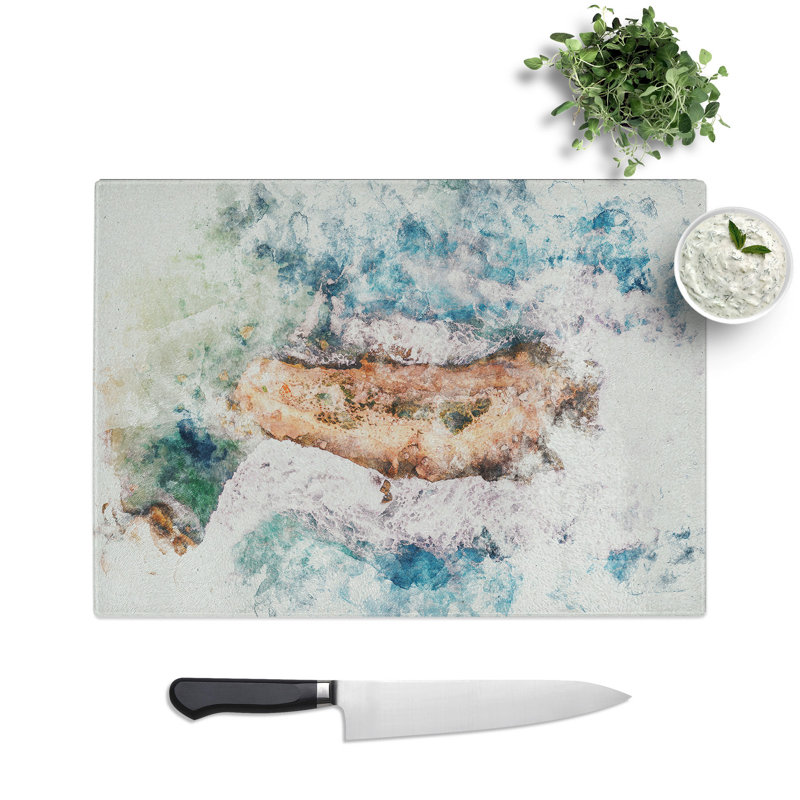 Bay of Islands Watercolour Chopping Board, 0.4cm H x 28.5cm W x 39cm L