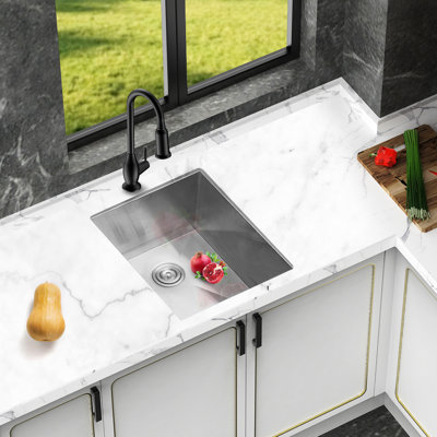 19 X 20 Inch Undermount Stainless Steel Kitchen Sink 16 Gauge 9 Deep Single Bowl With Soundproofing Pads And - Condensation Coating, Comes Dish Grid Drain Assembly Slope Design For Low Maintenance,