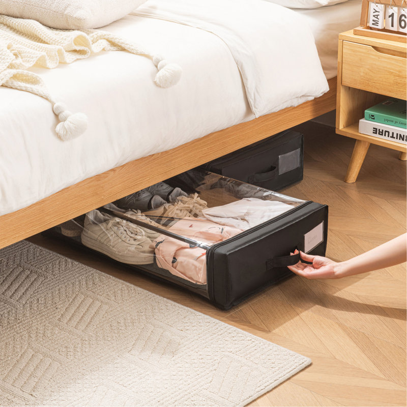 Ensemble de 2 contenants roulants de rangement sous le lit avec couvercle transparent, conception polyvalente peu encombrante et roulettes multidirectionnelles Smooth-Glide