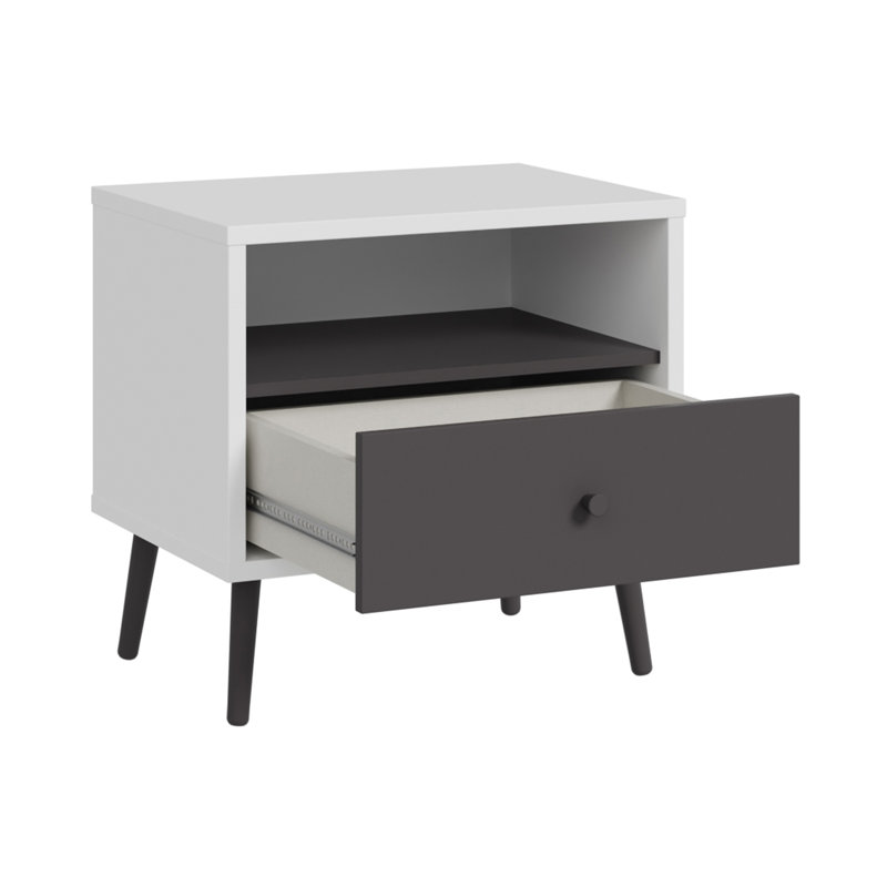 HARLLSON 59.8cm W Manufactured Wood Bedside Table, White/Grey
