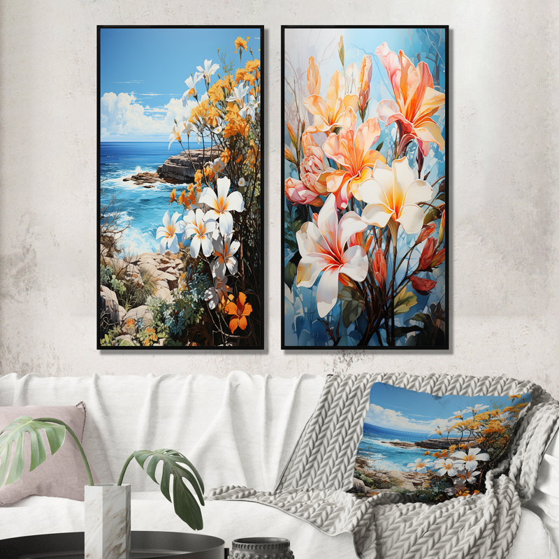 «Plumeria Flower Paradise», 2 pièces, H 24 po x l 20 po, Cadre noir