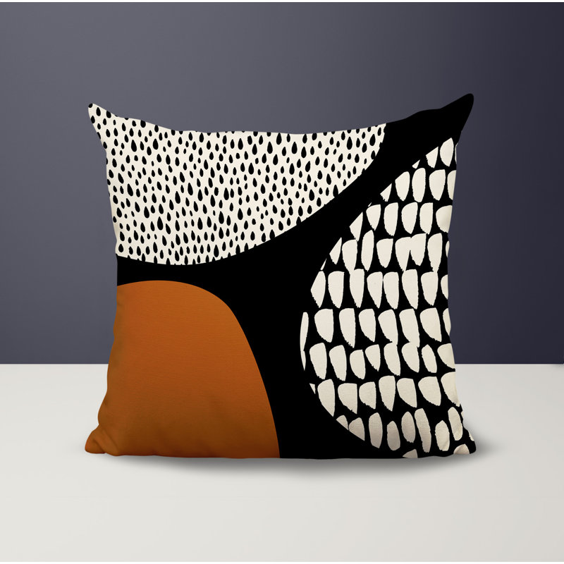 Coussin carré intérieur / extérieur pia, H 17 po x l 17 po, Orange brûlé / noir / blanc cassé