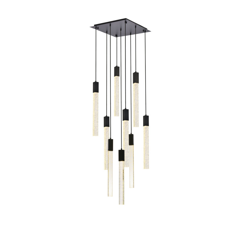 Luminaire suspendu rectangulaire à 9 lumières Aliha, Noir