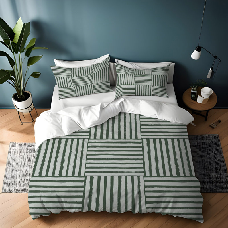 Polyester Striped Duvet Cover, Twin Duvet Cover + 1 Queen Sham