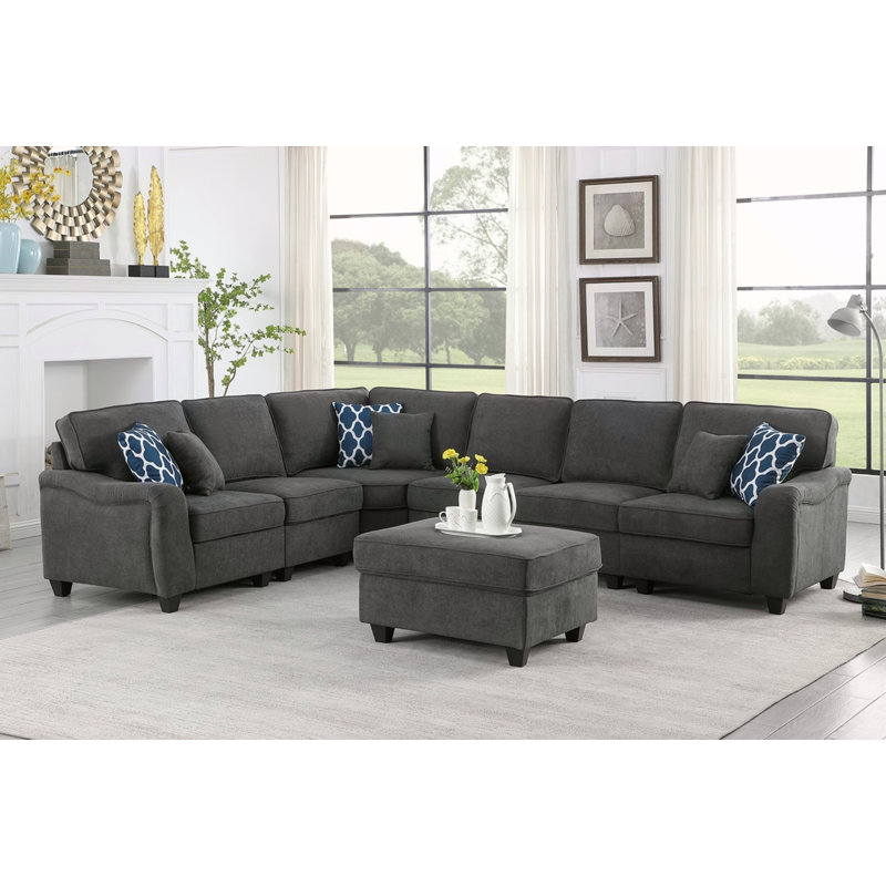 Canapé modulaire et repose-pieds modulaire en L tissé gris foncé de 7 po Leo