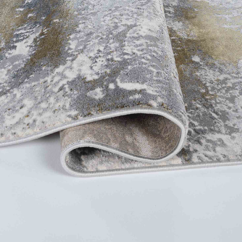 Hesperange Abstract Power Loom Gold Area Rug, Rectangle 120 x 170cm