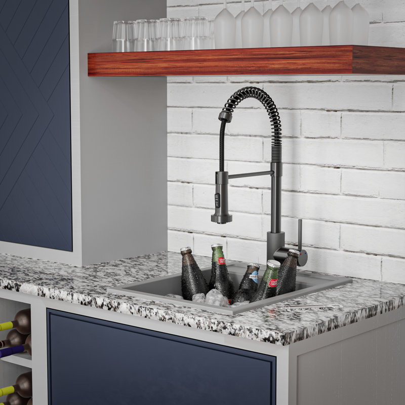 Quartz Top Mount Sinks 15.75'' L Single Bowl Kitchen Sink, Gray