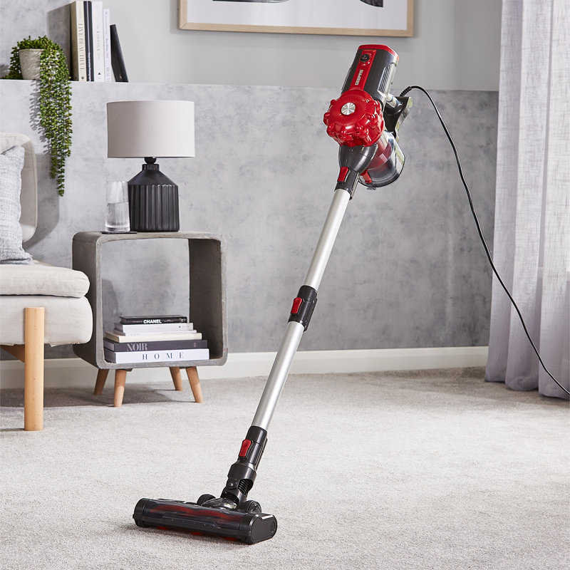 GEEPAS Upright Vacuum Cleaner | 2-in-1 Corded Stick & Handheld Vacuum 240V for Carpet Hard Floor | Bagless HEPA Filter Lightweight Wall Mounted Cyclonic Suction 5m Power Cord | 600W Red