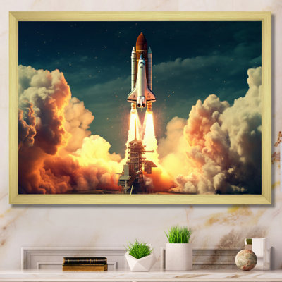 " Vintage Spaceship Rocket II " Mixed Media and Color Photography Print