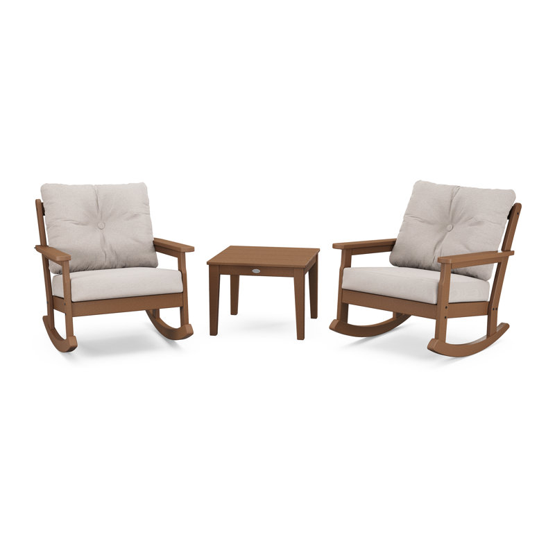 Vineyard 3-Piece Deep Seating Rocker Set, Teak, Dune Burlap Revolution®
