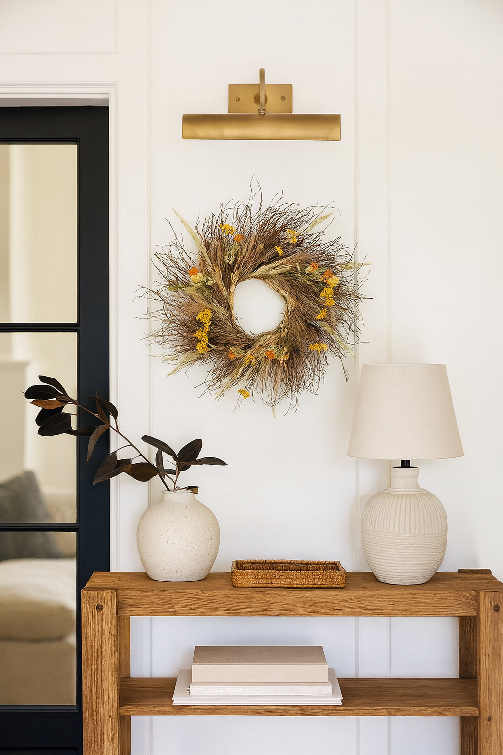 Handcrafted Safflower Wreath, 26" W x 26" H x 6" D