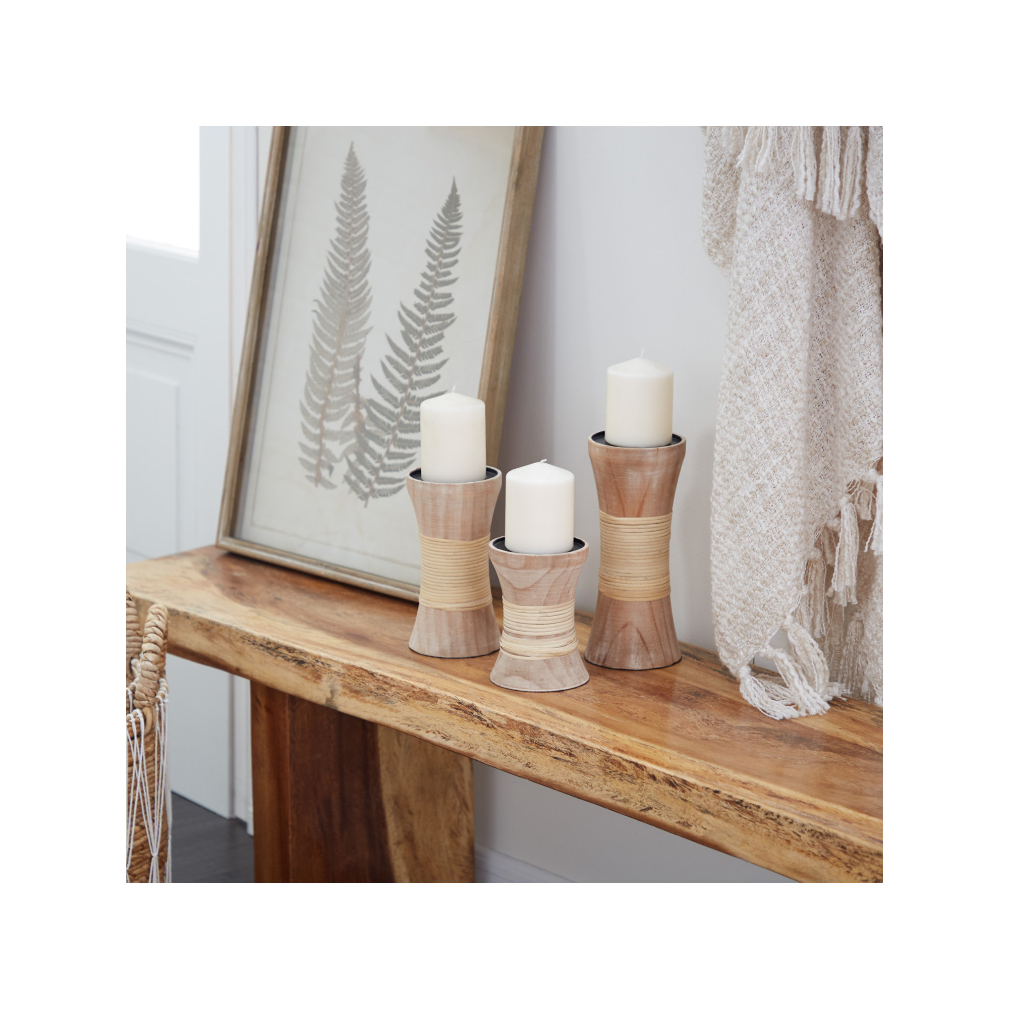 3 Piece Wood Tabletop Candlestick Set