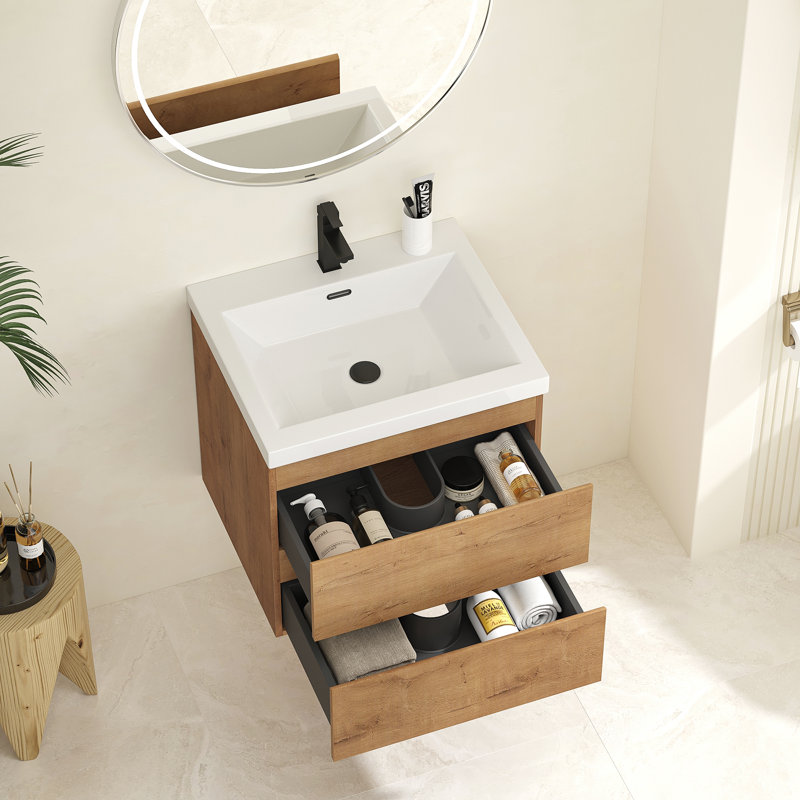 Ensemble de meuble-lavabo mural 23,6 po avec lavabo et deux tiroirs (robinet non inclus), entièrement assemblé, 23.6"