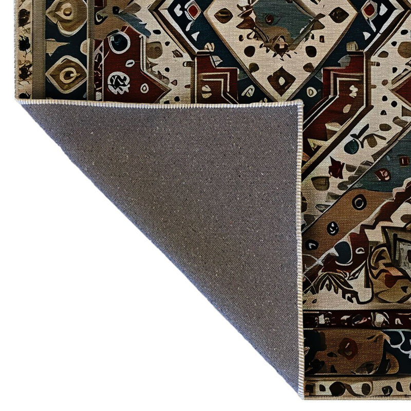 Tapis décoratif vert à motif antique, Rectangle 3 pi 11,24 po x 5 pi 10,87 po