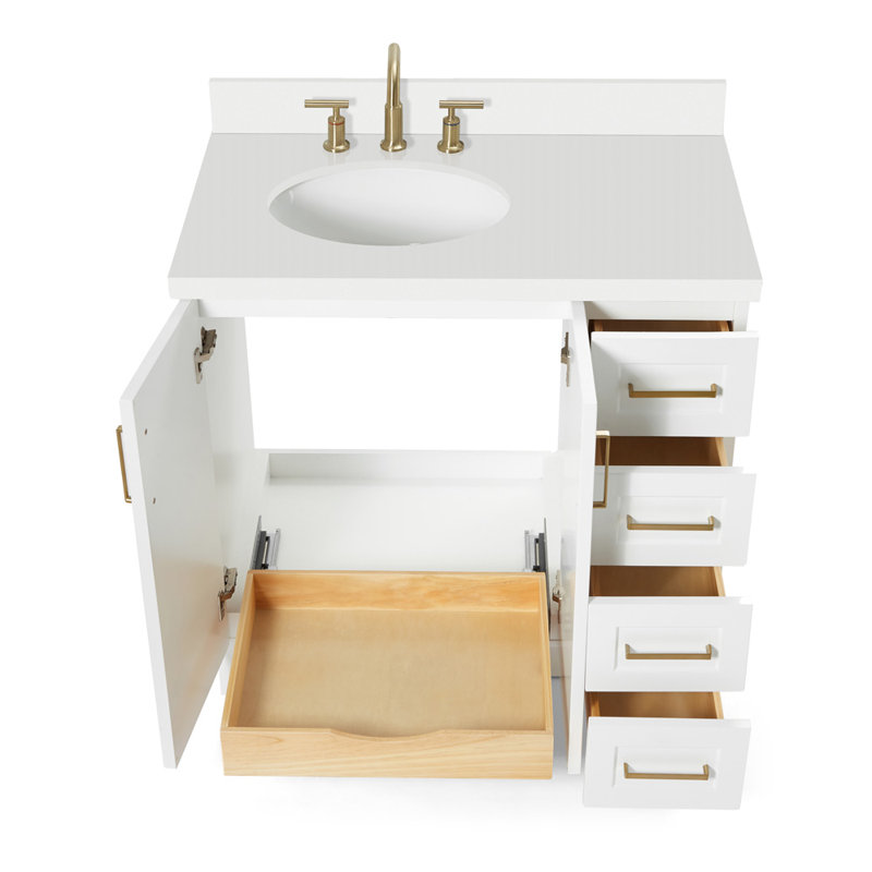 37 IN.  Single Bathroom Vanity, Left, Rectangular, White
