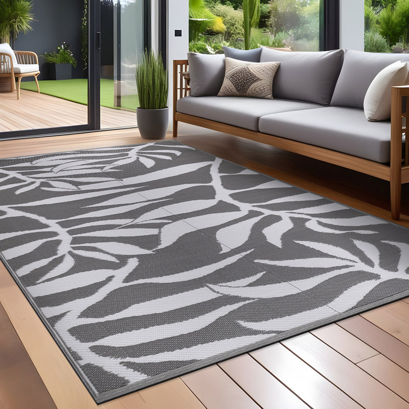 Tapis intérieur / extérieur gris / blanc Aldo, Rectangle 4 pi x 6 pi