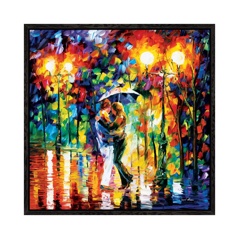 Rainy Dance I by Leonid Afremov - Painting on Canvas, 45.72 cm H x 45.72 cm W, Black Framed Canvas
