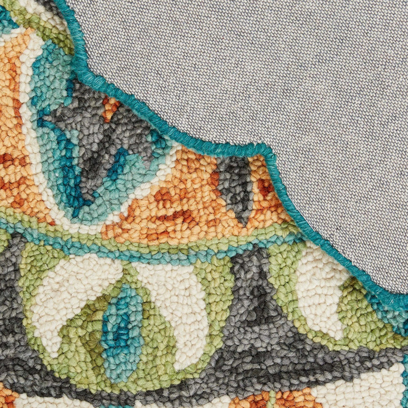 Arla Floral Oriental Hand Tufted Scalloped Wool Area Rug, Round 6'