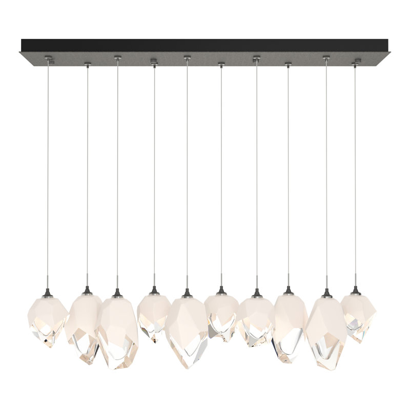 Chrysalis 10 - Light Kitchen Island Geometric Pendant, White, 15" - 130", Natural Iron