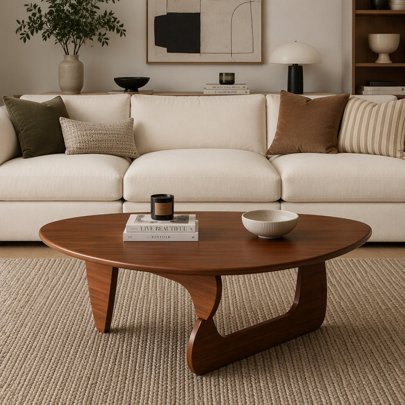 34" Noguchi Style Oval Coffee Table with Triangular Base