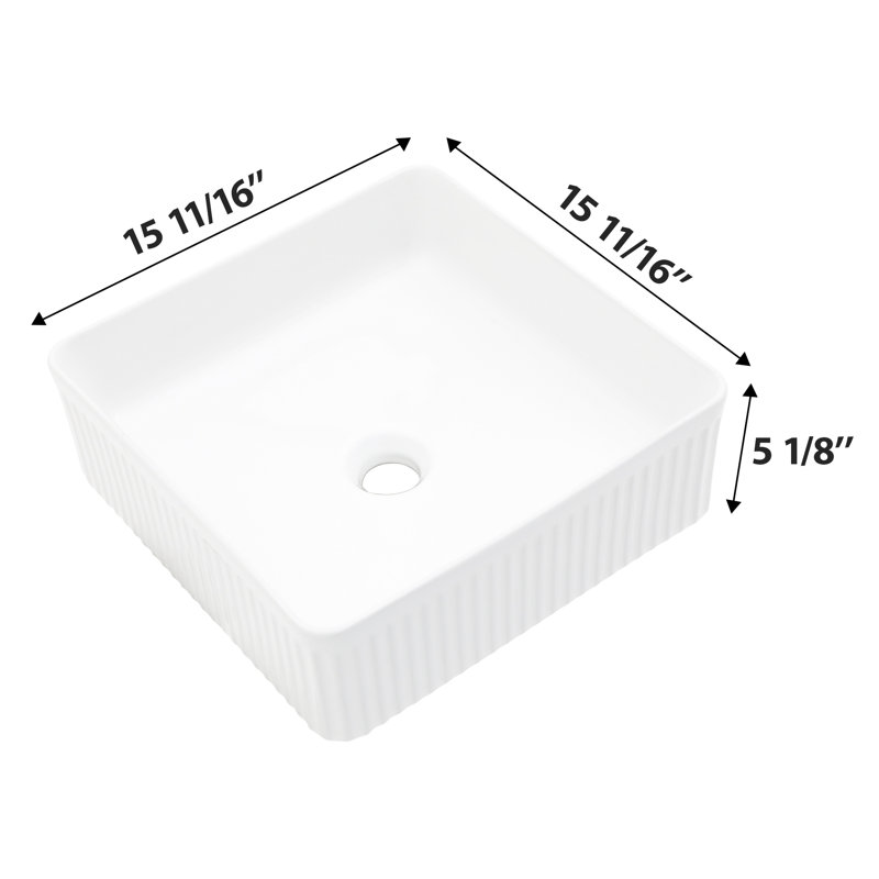 15 vasque carrée en céramique blanche 11 11/16 po, lavabo de salle de bain à comptoir cannelé, lavabo de meuble-lavabo moderne au-dessus du comptoir