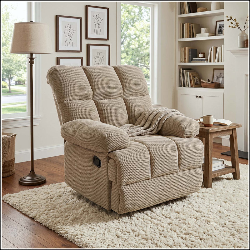 Fauteuil inclinable manuel berçant avec mouvement berçant apaisant et accoudoirs rembourrés moelleux, Tissu chameau