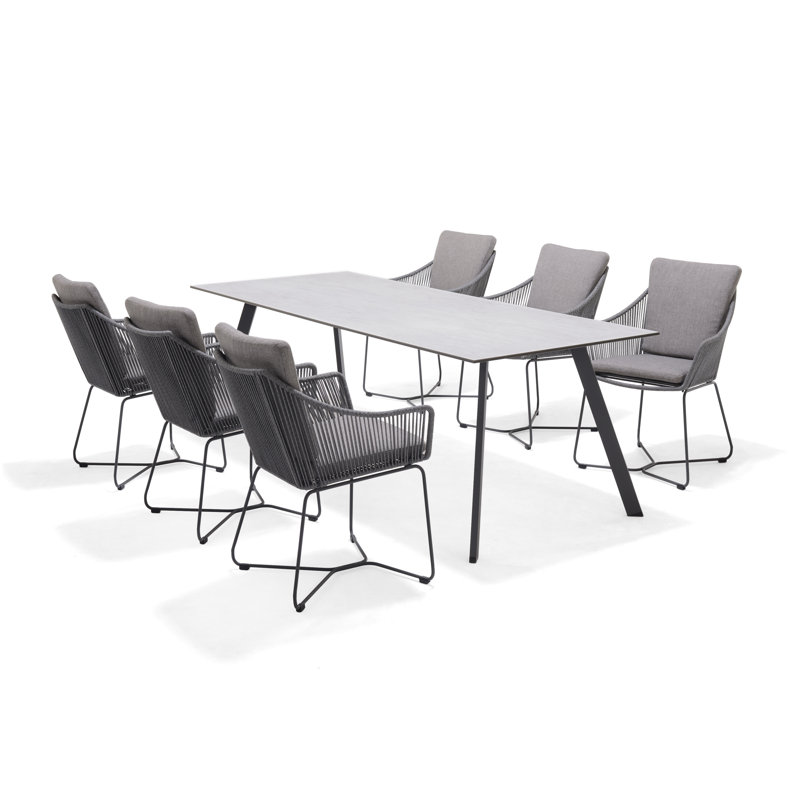 Ensemble de salle à manger rectangulaire en aluminium pour 6 personnes 86,6 po Anima, 86,6 x 35,4 x 29,5