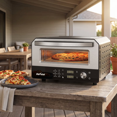 Four à pizza portatif de 1 700 W pour l'intérieur et l'extérieur, avec une température maximale de 400 °C (750 °F) et 6 programmes prédéfinis. Pierre à pizza et pelle incluses.