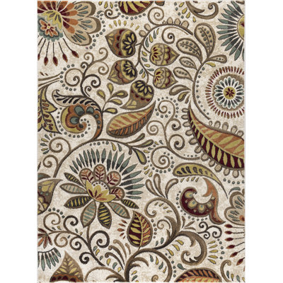 Charlton Home® Kasturi Performance Ivory/Mocha/Wine Red Rug & Reviews ...
