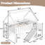 Lit mezzanine double pleine grandeur pour enfants avec glissade, escalier, tablettes de rangement, lumières DEL et garde-corps ronds, blanc-133665518-133665519