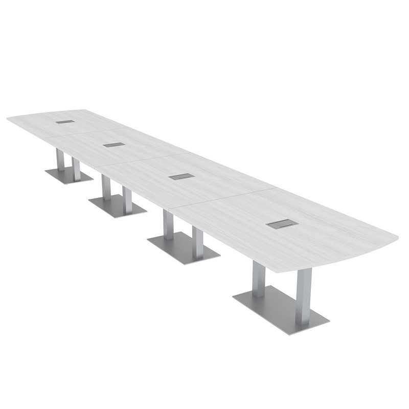 Table de conférence Pavert Arc Unité électrique, Cyprès blanc, Argent, H 30 po x l 240 po x P 48 po