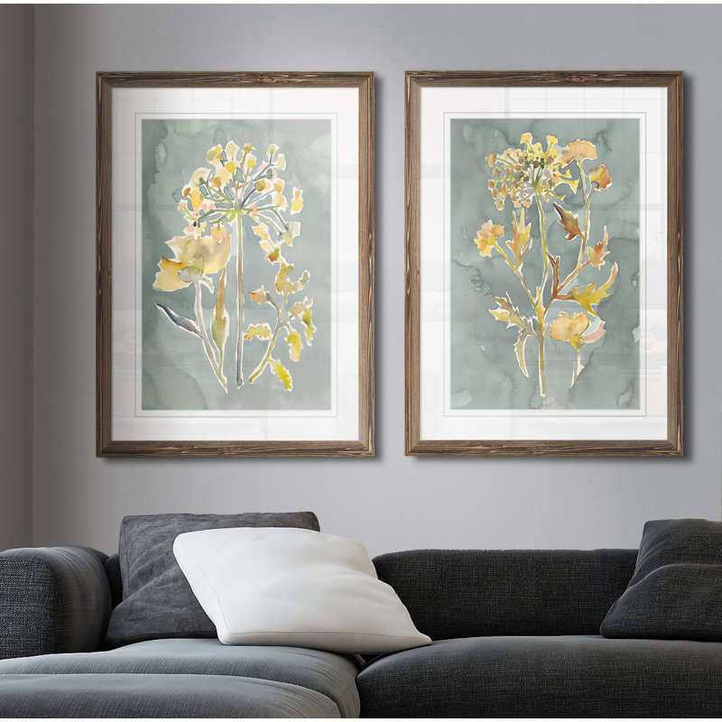 «Collection Florals I», ensemble de 2 reproductions d'art encadrées, H 24 po x l 18 po, Toile avec encadrement ébène, Ébène