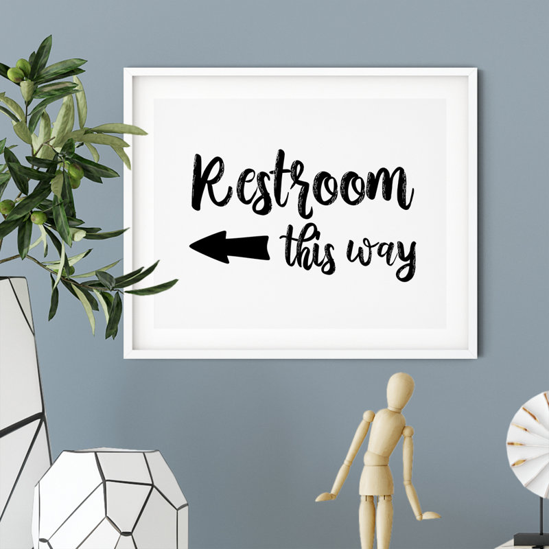 «Restroom This Way» (flèche gauche) - Impression d'art textuel sur papier sans cadre, H 5 po x l 7 po x P 0,01 po