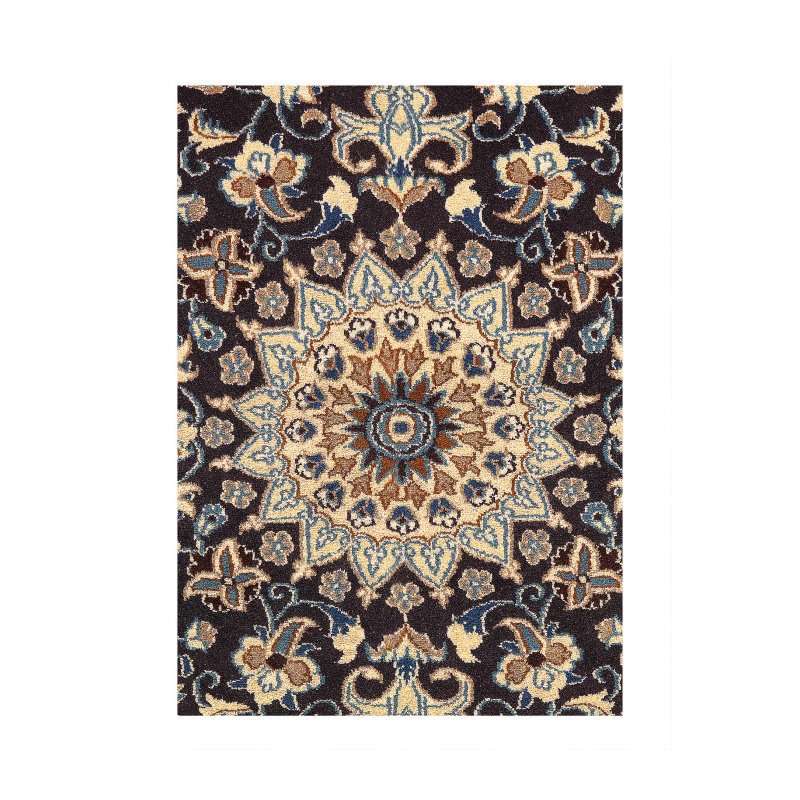 Tapis en laine d'agneau unique 5 pi x 3 pi bleu marine Ierna