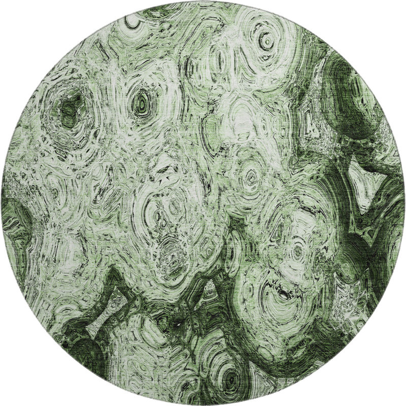 Premium Machine Washable Cerrito AMF579 Green Rug, Round 8'