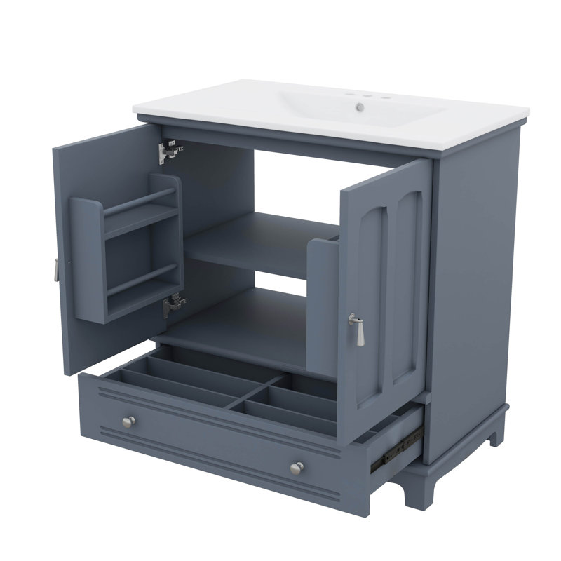 Ensemble de meuble-lavabo 30 po avec lavabo et lavabo de salle de bain intégré, Bleu