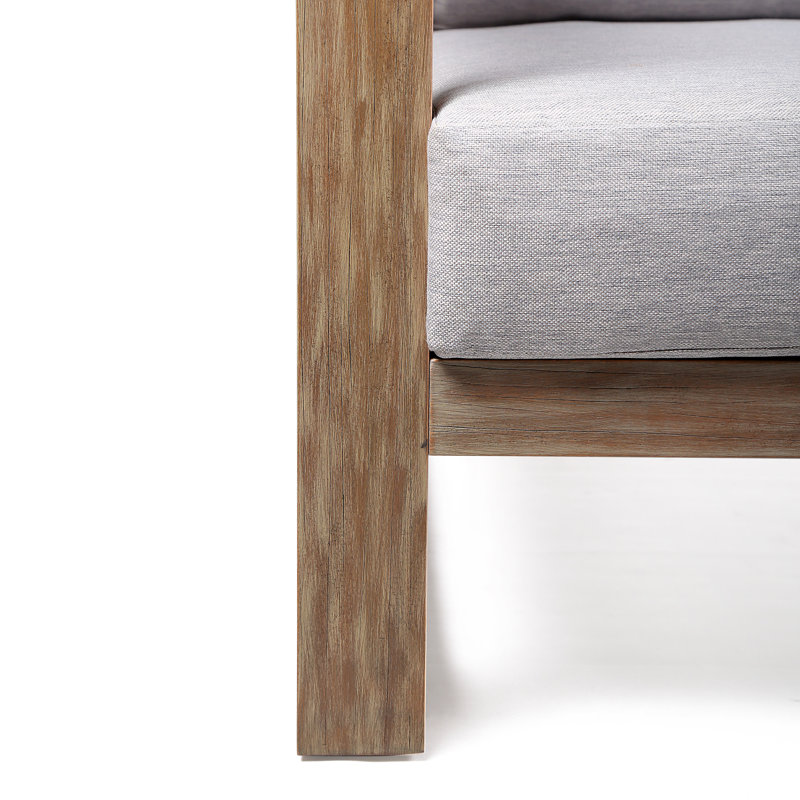 Chaises longues confortables pour le patio, bois d'eucalyptus avec coussins gris, design extérieur moderne