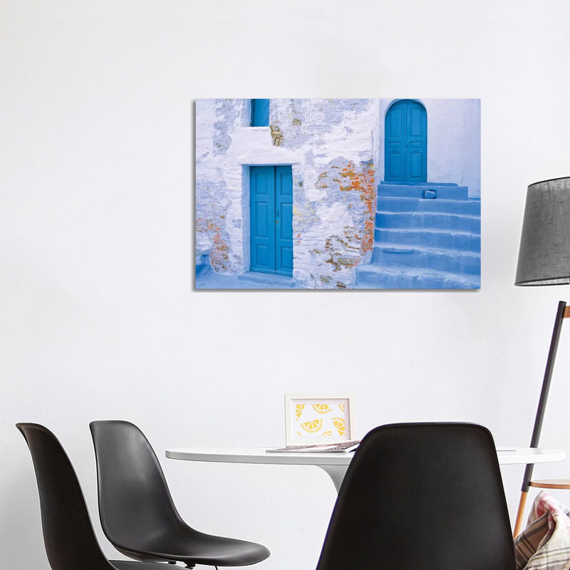 Greece, Symi. Blue Doors And Stairway Of House. by Jaynes Gallery - Wrapped Canvas Gallery-Wrapped Canvas Giclée
