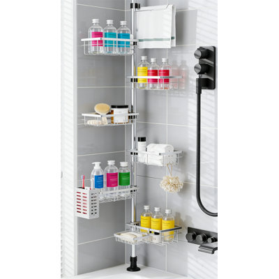 6-Shelf Stainless Steel Corner Shower Caddy Tension Pole, Rustproof Organizer With Towel Bar, Adjustable