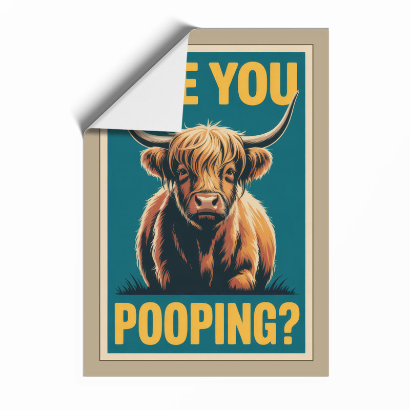 Highland Cattle Humour Retro - Framed Print, Unframed, A2 - 59.4 x 42.0 cm