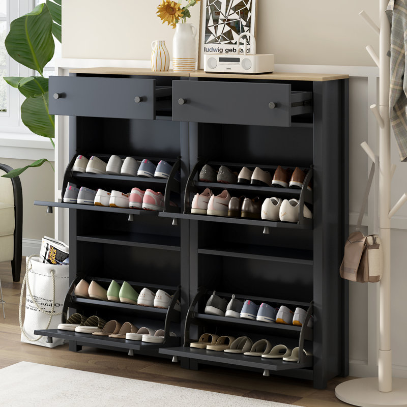 Ensemble d'armoire à chaussures avec 4 tiroirs rabattables, Noir