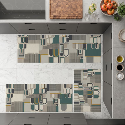 Tapis de cuisine lavables antidérapants à blocs géométriques