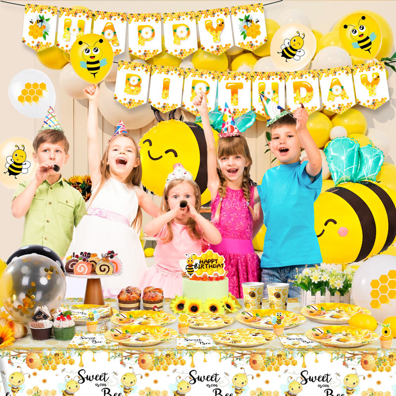 Décorations d'anniversaire d'abeille, décorations de fête d'abeille et ensemble de vaisselle