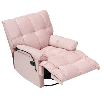 Pink Comfortable Single Chair With Detachable Side Tray, Adjustable To 150 Degrees, Sponge Filled, Solid Wood Construction Tray On Armrest, Degrees Back, & Wood-based Panel For Small Living Space