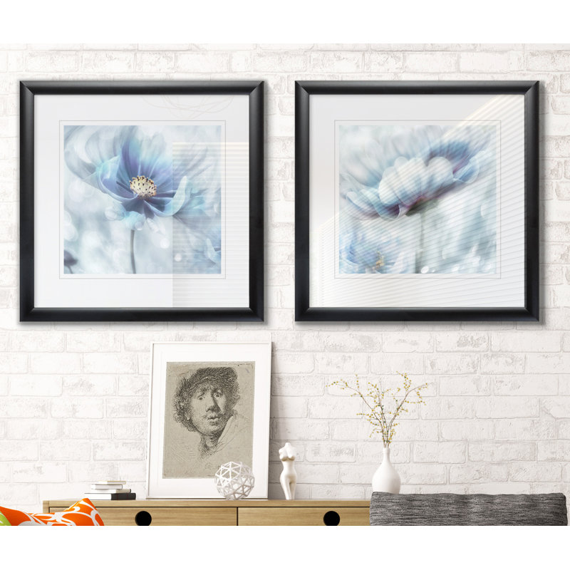 Feeling of Blue I - ensemble de 2 reproductions de cadres photo, Cadre noir